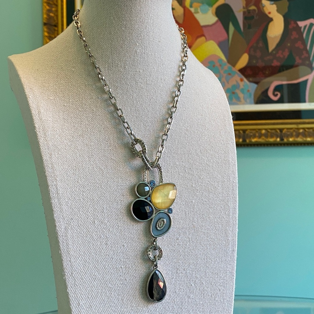 Lia Sophia Multi Stone Silvertone Pendant Necklace